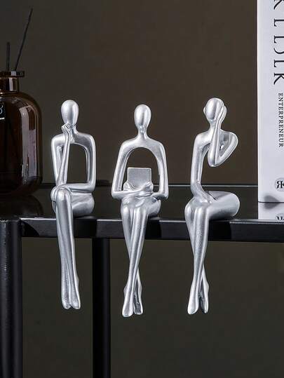 Estatua decorativa de plata del Pensador, escultura decorativa abstracta, estatua de resina, decoración moderna, ornamento de escritorio, decoración de estantería, decoración del hogar, decoración de la sala de estar, regalo de Navidad