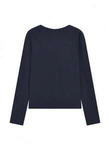 美式修身性感女式T恤，独特设计，秋季 - 藏蓝色 - 查看 6