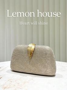 1 chiếc túi cầm tay thời trang màu vàng kim tuyến trang trí lá sọc thanh lịch, thích hợp cho tiệc tối, đám cưới, những dịp trang trọng - Vàng - Xem 4