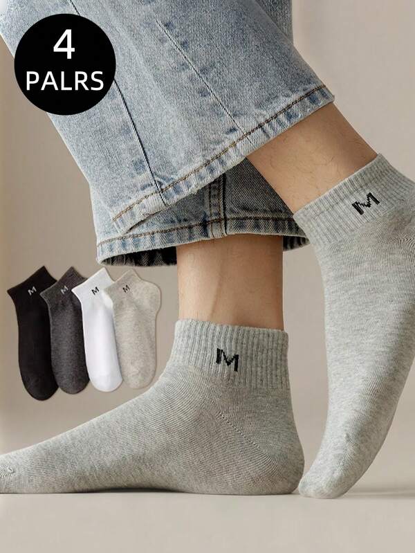 4/8 pares de meias unissex com estampa da letra M, meias esportivas casuais, confortáveis e respiráveis, adequadas para uso em casa no verão, atividades ao ar livre, trabalho, viagens, etc.