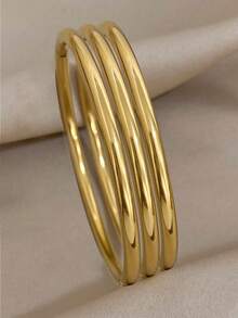 18K Gold Plated Stainless Steel Women's Bracelet, Fashion Luxury Minimalist Basic Bracelet, Waterproof Jewelry - Gold - View 15