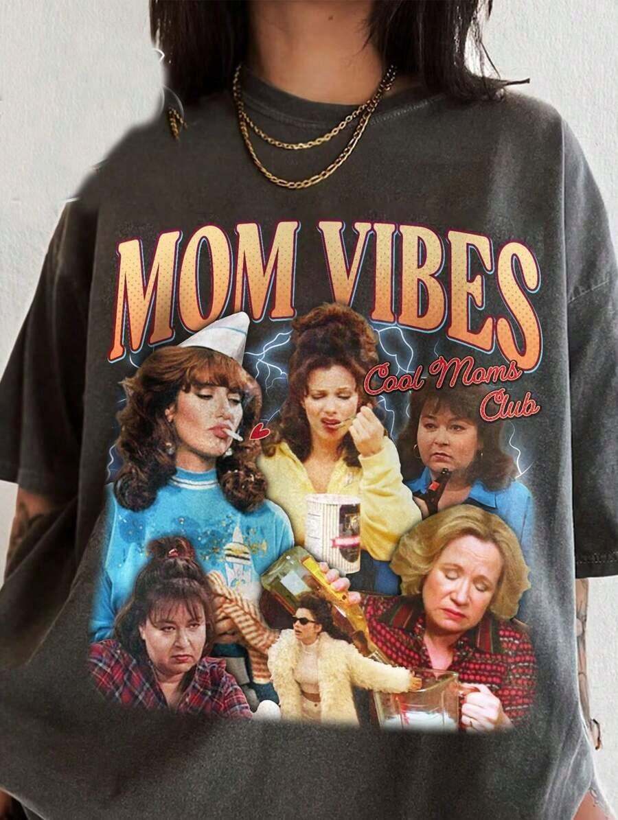 Retro 90s Cool Mom Shirt - Funny Mama Life Tee |   Vintage Tv Show Movie Oversized Aesthetic |   Mother's Day Gift Casual Cotton Short Sleeve Streetwear Women's Topgraphic Tees Men Shirts Streetwear White Shirt Black Shirt - A4 - 查看 1