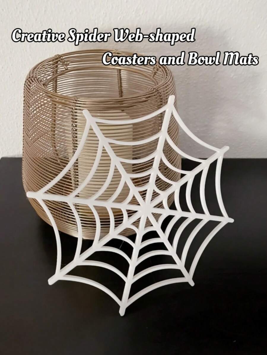 1pc Halloween Creative Spider Web-Shaped Home Decor Coasters And Bowl Mats.3D-Printed - White - View 1