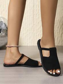 Women's Fashion Slip-On Flat Casual Shoes, Comfortable Outdoor Beach Sandals For Summer - Black - View 4