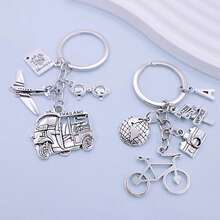 1 件男士旅行钥匙扣，带飞机、三轮车、自行车、相机吊坠配件，毕业旅行纪念品礼物 - 銀色 - 查看 1