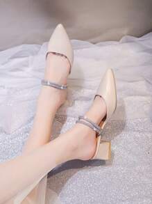 2026新款法式尖头珍珠装饰细高跟穆勒凉鞋，米色，夏季款
