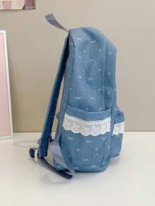 1 Nueva mochila de un solo hombro con diseño de lazo de unicolor y encaje, cierre de cremallera suave, elegante y casual, apta para uso diario, deportes al aire libre, viajes y escuela - A - Ver 4