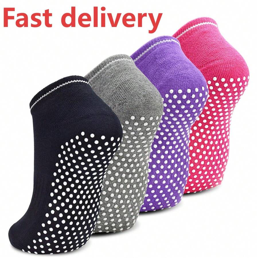ELUTONG Anti Slip Non Skid Slipper Yoga Socks With Grips Sticky Home Hospital Athletic Socks For Adult Womens - #1 黑色+灰色+紫色+粉紅色 - 查看 1