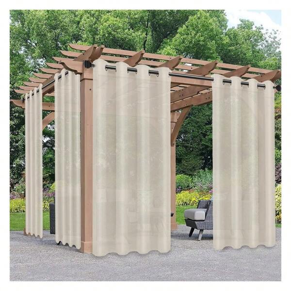 Sheer Outdoor Curtains For Patio Waterproof/Weatherproof, Fade Resistant Outside Voile Curtains For Gazebo, Front Porch, Pergola,Filtering Privacy Curtain, 54 X 84 Inch,Of 2, Beige
