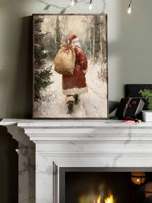 1pc Vintage Santa Claus Sketch, Santa Claus Backpack Wrapped Canvas Poster, Retro Santa Wall Art, Vintage Santa Reindeer Print, Rustic Christmas Printables, Santa Claus Painting, Bedroom Decor, Living Room Decor, Office Decor Home Decor Christmas Decorations