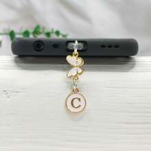 1 件双面圆形字母 A-Z 和蝴蝶吊饰防尘塞，DIY 金属手机装饰