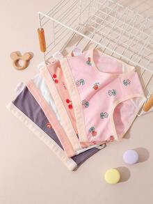 Coollikuli 4條裝四季款彩色女童內褲，舒適柔軟兒童時尚花卉印花少女內褲 - 彩色 - 查看 3
