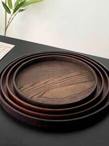 1 个圆形木质优质托盘，适用于盛放食物、小吃、饮料、寿司、牛排、披萨、甜点、蛋糕、面包、早餐托盘、咖啡托盘、茶托盘、冷盘