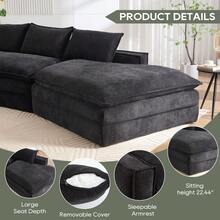 Modern Minimalist Modular Sectional Sofa, Upholstered Cloud Couch With Deep Seats, Right Facing Chaise For Living Room-Black - Black - View 5