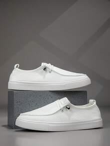 Herren 2025 Neue Einfache Klassische Lässige Bequeme Modische Sneaker - Atmungsaktiv, High Street Slip-On Schuhe mit Gummiband, Mesh Stoff, Ganzjährig Tragbar, Runde Zehenkappe, Textil Obermaterial, EVA Sohle Leicht Flach Vielseitig Herrensportschuhe, Studentenschuhe, Freizeitschuhe, Outdoor Wandern, Street-Style für Alle Jahreszeiten, Leicht & langanhaltend - Weiss - Übersicht 3