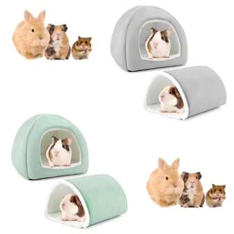 Set de escondite y túnel para cobayas, 2 paquetes de cama de peluche suave y túnel de juego para cobayas, conejos, hurones y pequeños animales - Accesorios lavables para descansar, esconderse y hacer ejercicio