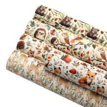 6pcs/Set 7.87x12.99 Inch Animal Print Faux Leather Set, Squirrel, Hedgehog, Owl Pattern Synthetic Leather Fabric, Suitable For DIY Earrings, Hair Accessories, Crafts, Bows And More - Multicolor - View 2