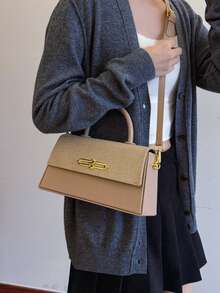 女士手提包，结构盒形，方形包，时尚优雅女士单肩包，粉色