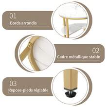 2er-Set Couchtische mit Stauraum – Moderne runde und rechteckige Marmoroptik – Metallrahmen – Beistelltische für Wohnzimmer/Balkon – Gold