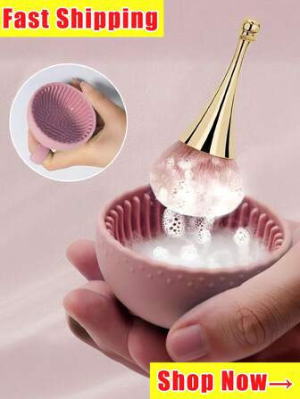 Silicone Makeup Brush Cleaning Bowl Brush Cleaning Bowl Portable Cleaning Tool For Makeup Brushes, Puffs And Sponges (Travel Pack) (Pink And Purple) Cleaning Caddy Hand Held Portable Cleaner Beauty Brush Hair Cleaning Bowl.