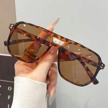 1 Stück unisex Schildpatt-farbiger quadratischer Rahmen Doppelsteg Piloten-Stil Modebrillen für Urlaub, Boho-Shades, Strandaccessoires, Strandaccessoires für Frauen, Brillen-Shades Basics, Herbst-Winter-Damenbekleidung, Geschäftskleidung, Lässig Geschenke, Leopard