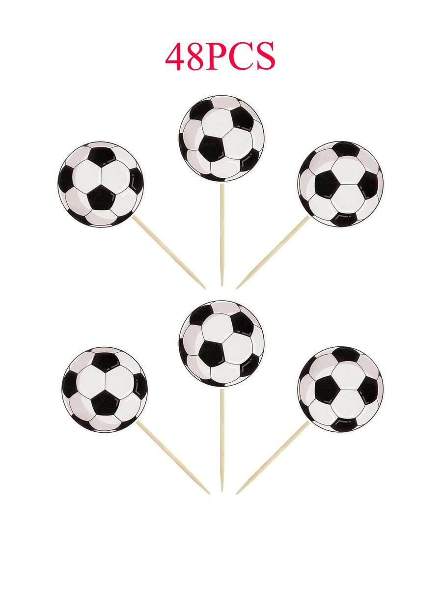 24/48 件足球纸杯蛋糕装饰，黑白足球纸杯蛋糕牙签装饰，充满活力的运动主题装饰，适用于生日蛋糕运动主题派对用品 - 彩色 - 查看 1