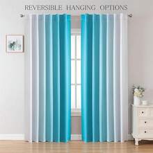 MIUCO Blackout Curtains & Drapes For Bedroom Living Room 84 Inches Long Purple And White Room Darkening Ombre Curtains Rod Pocket & Back Tab Curtains Thermal Insulated Light Blocking 2 Panels Set-FUNALING - 綠松石 - 查看 2