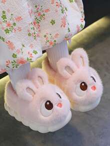 1 Pair Cute Cartoon Rabbit Design Children's Slippers, Rabbit Ear Design With Warm Lining, Boys And Girls Indoor Home Shoes For Autumn/Winter, Non-Slip Kids Slippers, Suitable For Home And Outdoor, Baby Birthday/Christmas Gift - Pink - View 5