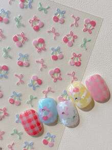 Pegatinas de uñas con diseño de cereza, pegatinas de uñas con estampado de lazos, estilo niña dulce, pegatinas de uñas con lazos lindos, calcomanías de arte de uñas, pegatinas autoadhesivas, pegatinas de decoración de uñas, decoración de arte de uñas DIY para damas, apropiado para fiestas, uso diario, sesiones de fotos, decoración de festivales, regalo de cumpleaños para amigas, regalo de vacaciones, ideal para el Día de San Valentín, hermosas pegatinas de uñas diseñadas para niñas, la mejor opción de regalo para niñas.