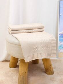1pc Infant Knitted Solid Color Blanket, Baby Leaf Pattern Throw Blanket, Simple Design For All Seasons - Camel - View 5