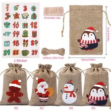 Christmas Burlap Drawstring Linen Pouch, Gift Packaging, Party Candy Bag, Christmas Gift Bag Set
