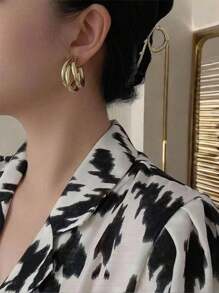 1 paio di eleganti orecchini a tre anelli in oro - design dall'aspetto elegante, orecchini semplici, regalo ideale per le donne, adatto per riunioni quotidiane