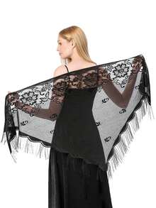 1pc Lace Floral Trim Wedding Veil Scarf Triangular Scarf For Dress,Beach,Holiday,Accsesories,Travel Essential - Multicolor - View 21