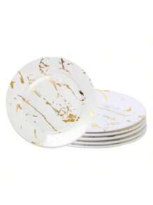 25 piezas Platos de cena de mármol blanco reutilizables y lavables, adecuados para la cocina occidental, reuniones familiares, trabajo en equipo, bodas y talla grande