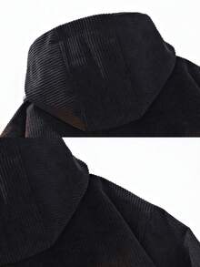 男士长袖灯芯绒夹克，宽松户外实用连帽夹克，秋冬季 - 黑色 - 查看 5