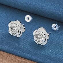 925 纯银镀玫瑰耳环 - 不含过敏原 - 优雅百搭 - 适合日常佩戴和派对 - 生日 - 感恩节 - 圣诞节 - 情人节珠宝礼物 - 銀色 - 查看 1