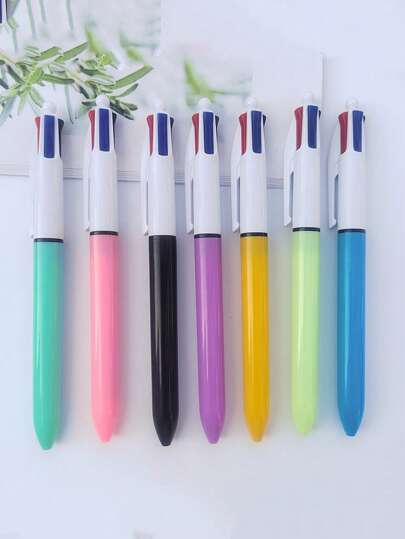7pcs/Set Multicolor Ballpoint Pens, 4-In-1 Retractable Ballpoint Pen, Suitable For Students, Games, Rewards,For School Supplies,Back To School