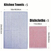 5pcs/Set Large Fabric Cloths, Dish Towels, Table Cloths, Colorful Plaid Fabrics, Absorbent Wet Wipes, Kitchen Cleaning Cloths, Reusable Napkins (Random Colors)
