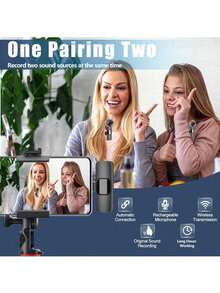 无线领夹式麦克风,兼容 和 iPad Type-C 接口,即插即用,2.4G 超低延迟,内置降噪芯片,适用于视频录制、采访、播客和 Vlog,配备 50mAh 可充电电池 - 黑色 - 查看 4