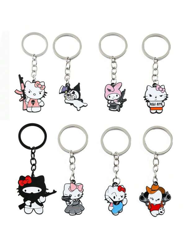 Sanrio 1Pc Hello Kittys Cartoon Cat Keychain Creative Robber Style Personalized Kuromi My Melody Pochcoo Keychain Bag Decoration Gift(Some Parts May Be Random)