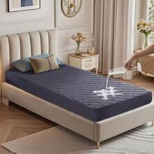 Waterproof Mattress Protector, Noiseless Queen Size Mattress Pad With Deep Pocket, Soft Breathable Dirt-Proof Bed Mattress Cover Washable Bedroom, Hotel - 藏蓝色 - 查看 2