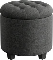 Round Ottoman, Ottoman With Storage, 17.7 Dia. X 17.5 H Inches Foot Rest With Legs, Load Up To 330 Lb, For Living Room, Bedroom, Dark Gray ULOM011G01,8059559 - 藕粉色 - 查看 7
