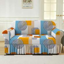 1pc Stretch Sofa Cover With Ruffled Skirt, Printed Pattern, Suitable For 1, 2 Or 3 Seater Sofa, Applicable For Bedroom And Living Room - Multicolor - View 2