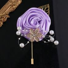 男士金叶与优雅仿珍珠缎面玫瑰藏蓝色翻领花朵婚礼西装胸针配饰 XH1107 情人节配饰 - 胸花 - 查看 10