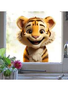 1pc Window Sticker Cute Smiling Tiger Sticker 15.7*11.8 Inch PVC Sticker Material Removable Self-Adhesive Easy-To-Tear Sticker Suitable For Window Decoration Glass Sticker Window Sticker Home Decor Wall Sticker Home Decor Make Your Life Brand New Holiday Decoration Sticker Birthday Graduation Gift