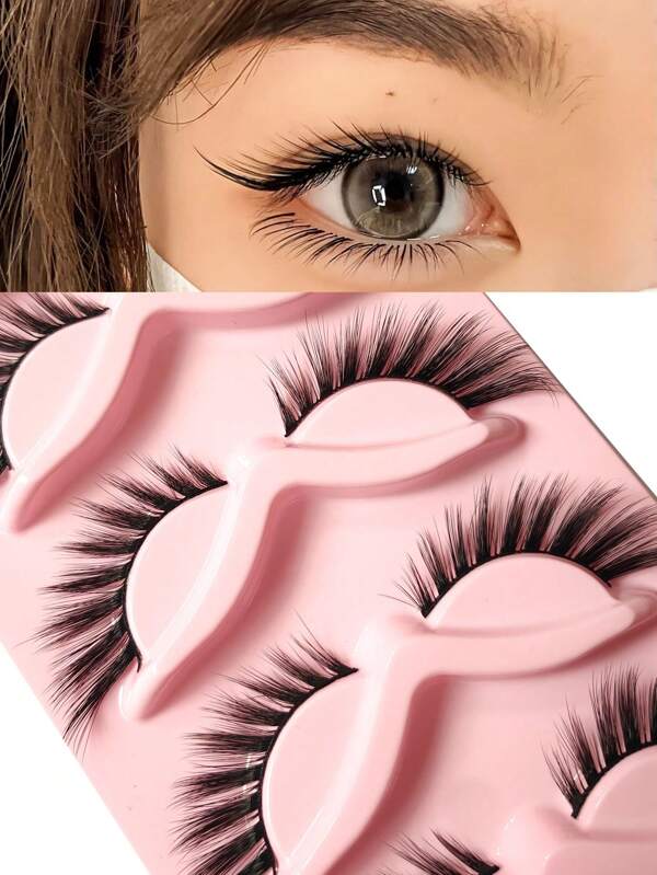 5 Pairs/Box Dramatic Foxy Style 3D Slanted Long Wispy Thick Curl False Eyelashes, Exotic European & American Look
