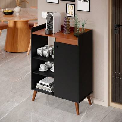 Buffet Miguel Compacto com 1 Porta e 3 Prateleiras – Aparador Multiuso Sala, Cozinha ou Cantinho do Café – Cores Diversas