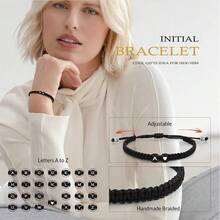 Black Background White Text, Black Drip-Oil Heart-Shaped, Black Jewelry Rope Braided Flat-Knot Bracelet - Black - View 8