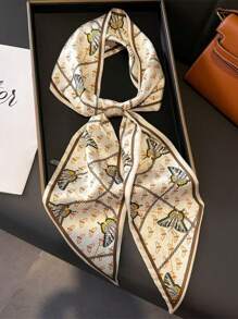 1 buc eșarfă de mătase pentru femei, cu imprimeu de trăsură, stil la modă, bandană, bandă de păr, bandă pentru cap, ideală pentru a-ți înfrumuseța ținuta