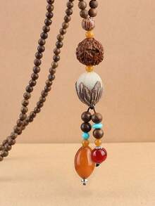 1 件复古莲花坚果吊坠木质项链，男女皆宜，优雅 - 均碼 - 查看 3